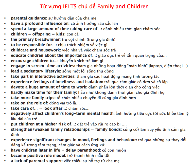 từ vựng ielts chủ đề family and children