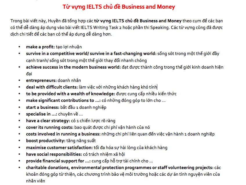 từ vựng ielts chủ đề business and money