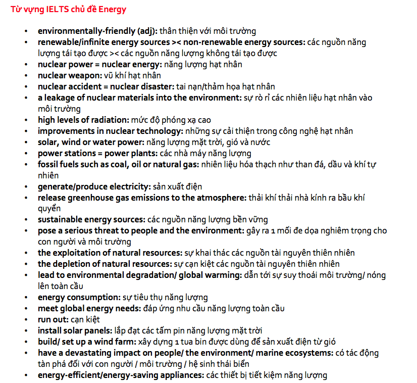 từ vựng ielts chủ đề energy