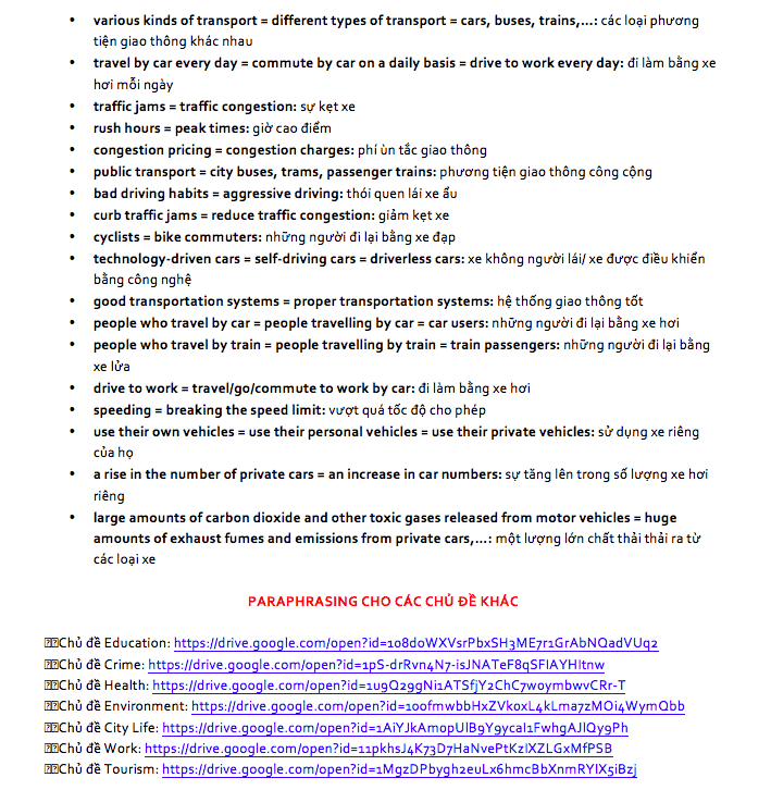 paraphrasing chủ đề transport