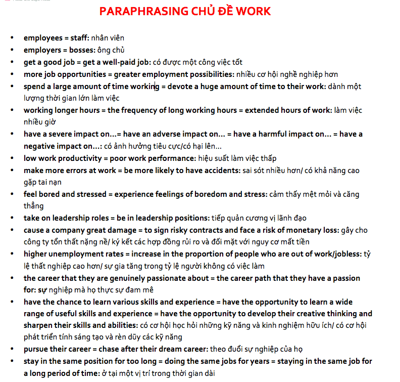 paraphrasing chủ đề work